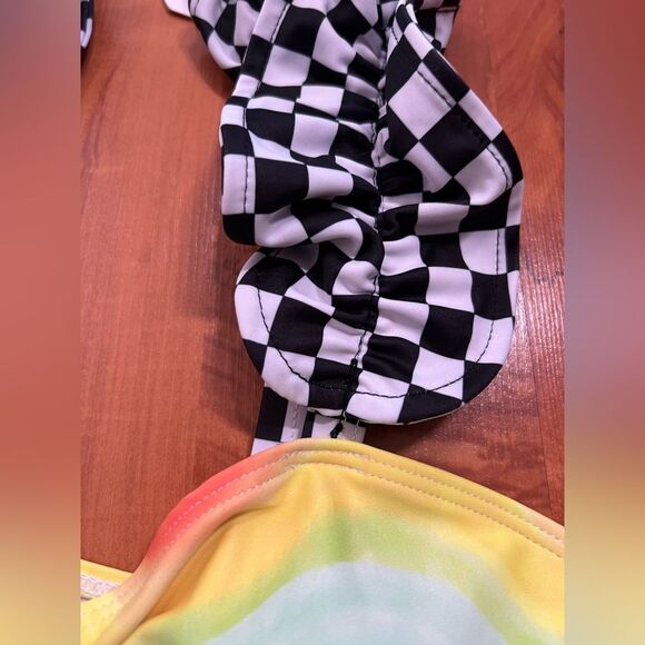 Sporlike Colorful Rainbow Bikini Top with Checkered Straps NWT large - Picture 3 of 8